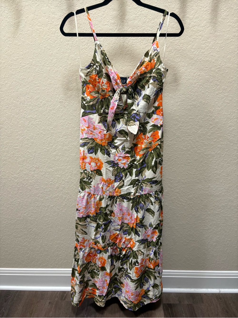 GAP Floral Tie-Front Spaghetti Strap Maxi Dress - Orange, Green, Pink